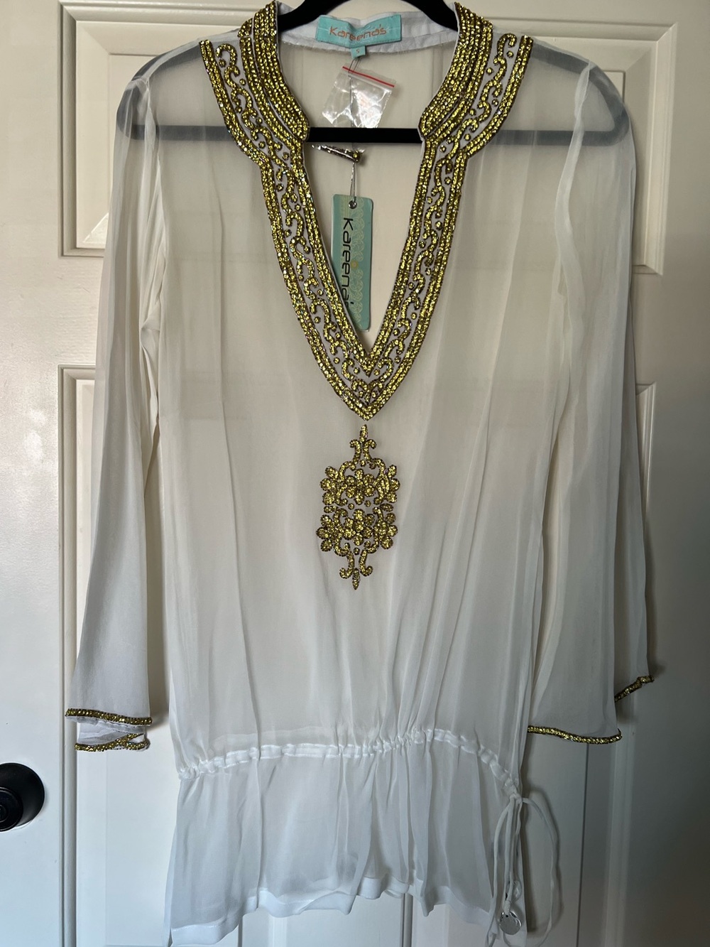 Kareena’s Ivory Jeweled and Beaded Coverup Tunic - NWT Size Small